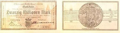 Duitsland 20 Millionen Mark Crailsheim 1923 Notgeld druck..., Postzegels en Munten, Munten | Nederland, Verzenden