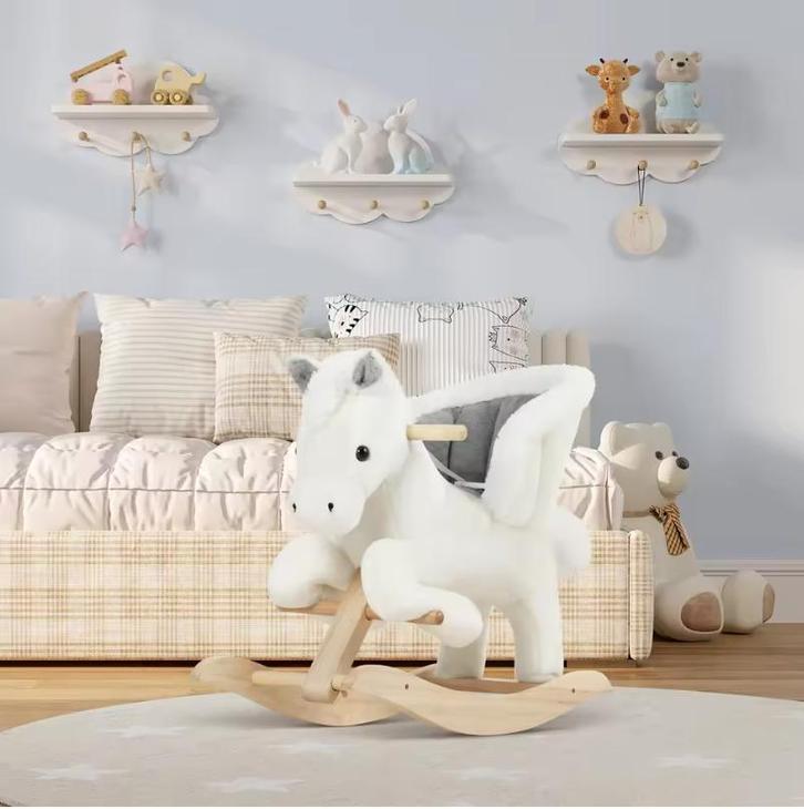 Pluchen schommelpaard met geluid en veiligheidsgordel, Kinderen en Baby's, Kinderkamer | Overige Meubels, Nieuw, Verzenden
