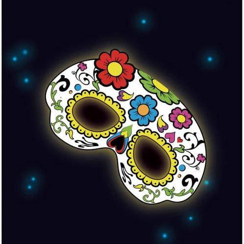 Dia De Los Muertos Masker Bloemen Glow In The Dark 19cm, Hobby en Vrije tijd, Feestartikelen, Nieuw, Verzenden