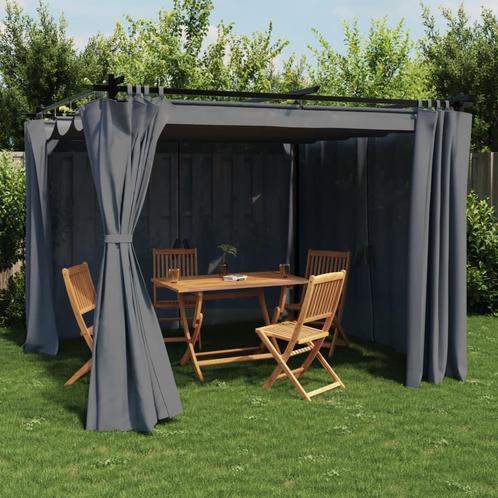 Prieel met gordijnen 3x3 m staal antracietkleurig, Tuin en Terras, Partytenten, Nieuw, Verzenden