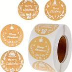 500 stickers labels kerstetiketten kraft white opdruk merry, Ophalen of Verzenden, Nieuw