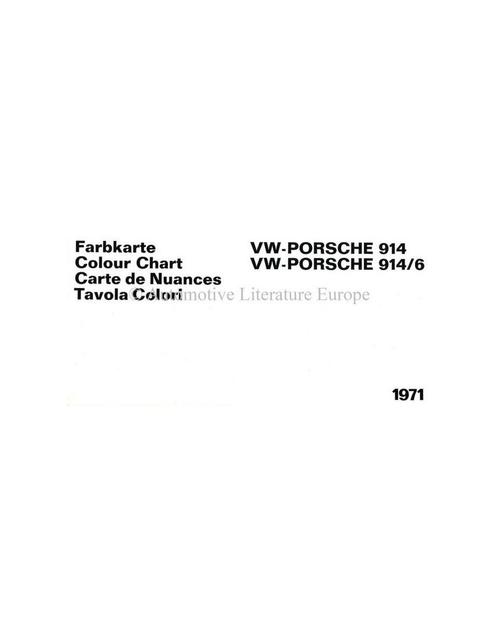 1971 VW-PORSCHE 914 & 914/6 KLEURENKAART BROCHURE, Boeken, Auto's | Folders en Tijdschriften, Porsche