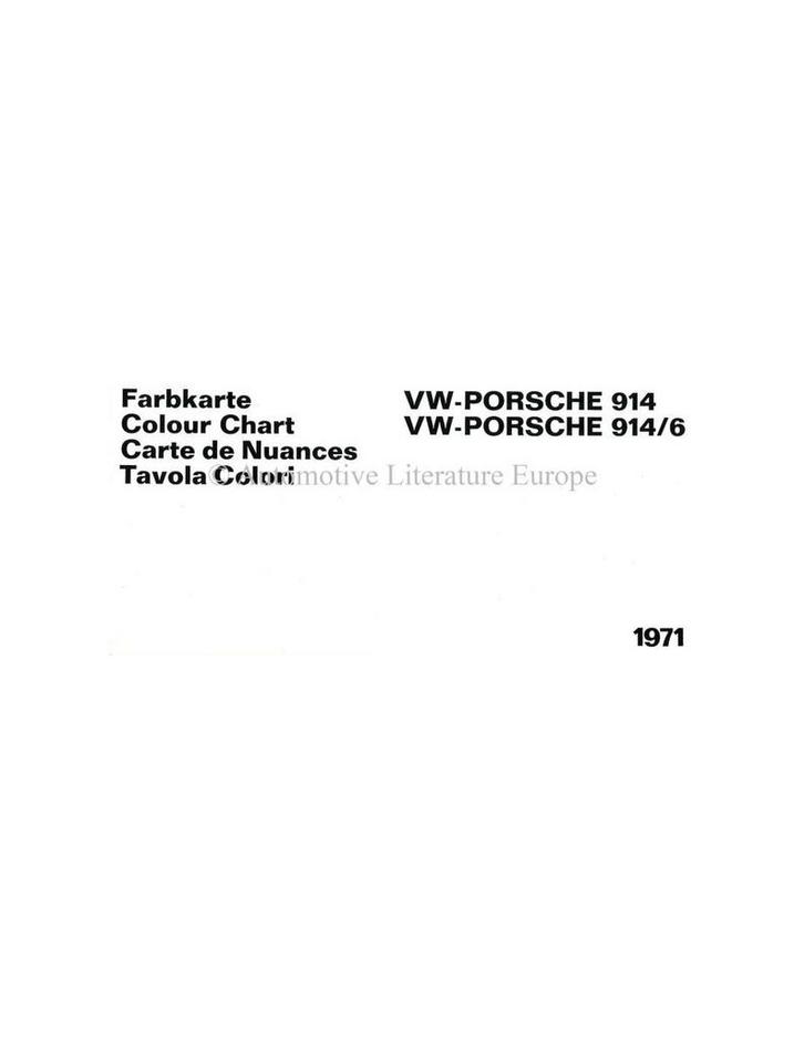 1971 VW-PORSCHE 914 & 914/6 KLEURENKAART BROCHURE, Boeken, Auto's | Folders en Tijdschriften, Porsche