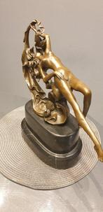 Nick - Beeld, Nude Sea Nymph Marble Bronze Statue - 35.5 cm