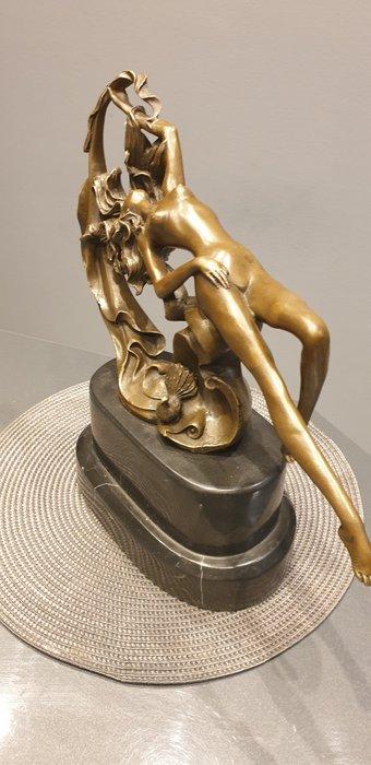 Nick - Beeld, Nude Sea Nymph Marble Bronze Statue - 35.5 cm, Antiek en Kunst, Curiosa en Brocante