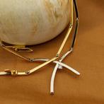 Bicolor gouden staafjes collier met vaste hanger en diama..., Gebruikt, Overige kleuren, Ophalen of Verzenden, Met edelsteen