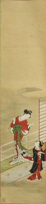 Yjo zu  - Courtesan smoking a pipe on a verandah -
