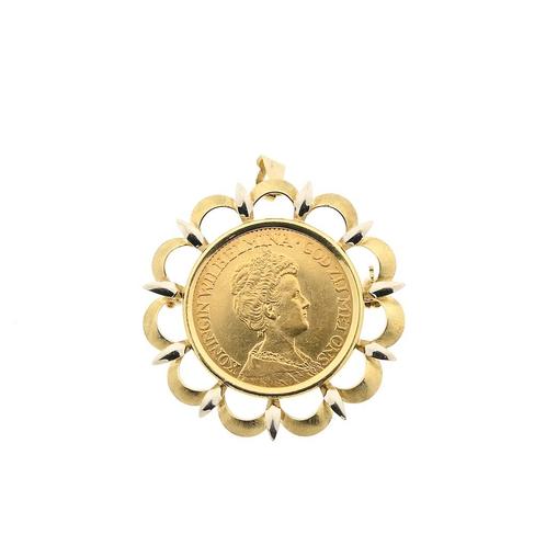 Gouden hanger/broche van 10 gulden munt Koningin Wilhelmi..., Sieraden, Tassen en Uiterlijk, Bedels, Gebruikt, Overige merken