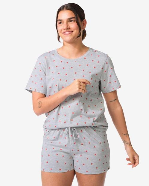 HEMA Damesshortama katoen hartjes grijsmelange 1+1 gratis, Kleding | Dames, Ondergoed en Lingerie, Verzenden