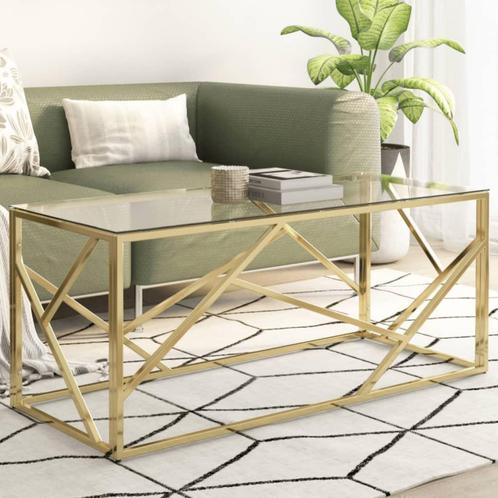 vidaXL Salontafel roestvrijstaal en gehard glas goudkleurig, Huis en Inrichting, Tafels | Salontafels, Nieuw, Minder dan 50 cm