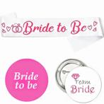 Bride to Be set met sjerp en buttons roze en wit 14-delig, Hobby en Vrije tijd, Feestartikelen, Verzenden, Nieuw, Feestartikel