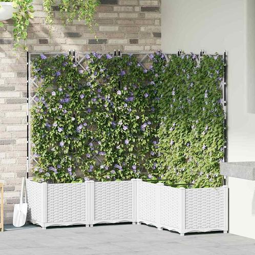 vidaXL Plantenbakken 5 st met latwerk 120x120x143 cm wit, Tuin en Terras, Bloembakken en Plantenbakken, 100 cm of meer, Nieuw