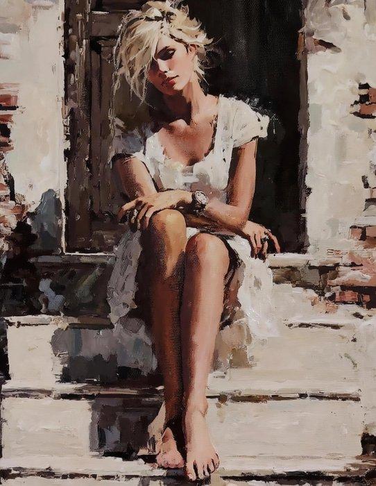 Ruggero Salvatore - La chica del reloj, Antiek en Kunst, Kunst | Schilderijen | Modern