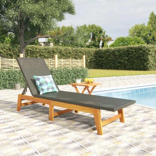vidaXL Ligbed met tafeltje poly rattan en massief acaciahout, Tuin en Terras, Ligbedden, Nieuw, Verzenden