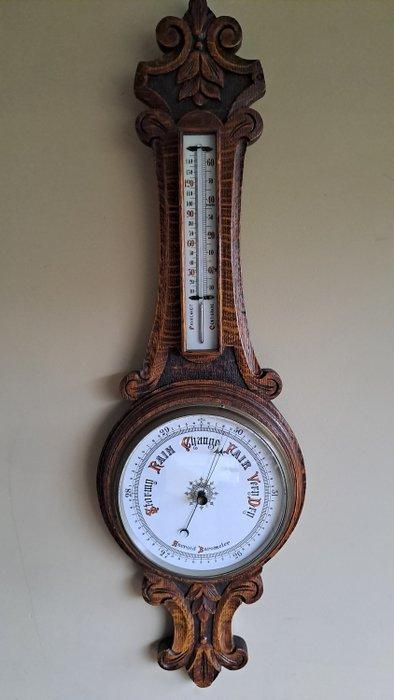 Aneroid barometer - Eikenhout/Glas/Koper., Antiek en Kunst, Curiosa en Brocante