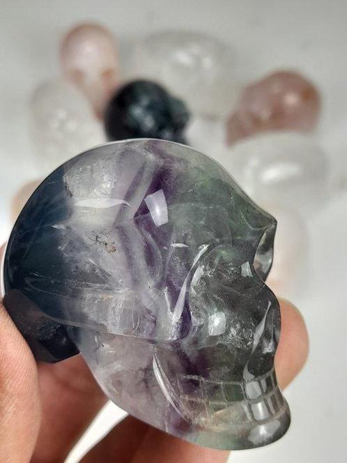 Edelsteen skulls - Fluoriet, Bergkristal, Rozenkwarts,, Verzamelen, Mineralen en Fossielen