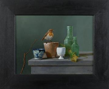 Hilaire Bals (1940) - Stilleven met roodborstje - NO RESERVE beschikbaar voor biedingen