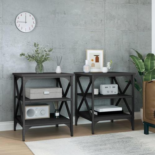vidaXL Bijzettafels 2 st 40x42x50 cm bewerkt hout zwart, Huis en Inrichting, Tafels | Bijzettafels, Nieuw, Verzenden