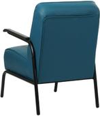 Blauwe leren retro fauteuil |  blauw leer | NIEUW, Huis en Inrichting, Fauteuils, Nieuw, Ophalen of Verzenden, Industrieel, 50 tot 75 cm