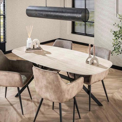 *WOONWINKEL* Ovale Eettafel Beige Keramiek Travertin, Huis en Inrichting, Tafels | Eettafels, Nieuw, Verzenden