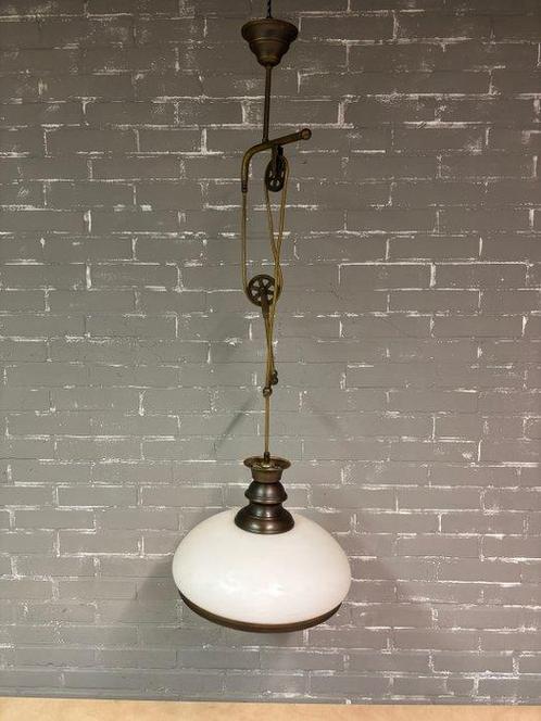 Plafondlamp - Messing, Glas - Pendel Lamp, Antiek en Kunst, Curiosa en Brocante