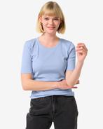 HEMA Dames T-shirt Clara rib blauw korting, Verzenden, Nieuw