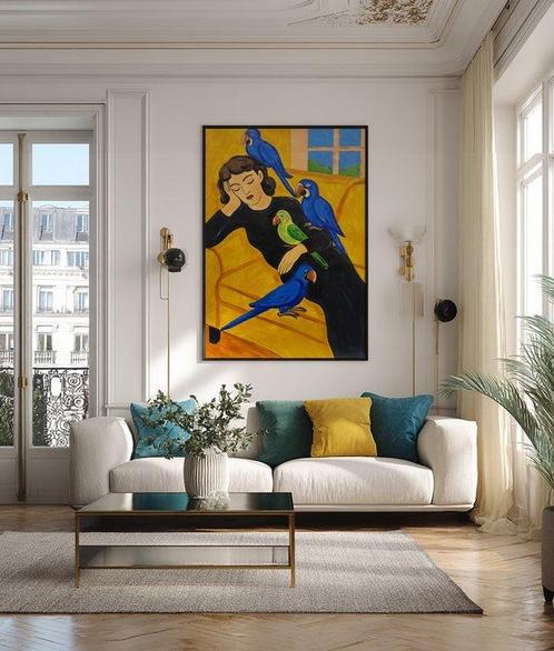 E. García - CHICA CON CUATRO AVES XL (NO RESERVE), Antiek en Kunst, Kunst | Schilderijen | Modern