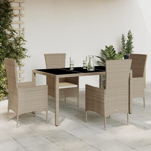 vidaXL 5-delige Tuinset met kussens poly rattan beige, Tuin en Terras, Tuinsets en Loungesets, Tuinset, Nieuw, 4 zitplaatsen, Rotan