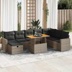 vidaXL 9-delige Loungeset met kussens poly rattan acacia, Tuin en Terras, Tuinsets en Loungesets, Verzenden, Nieuw, Rotan, Loungeset