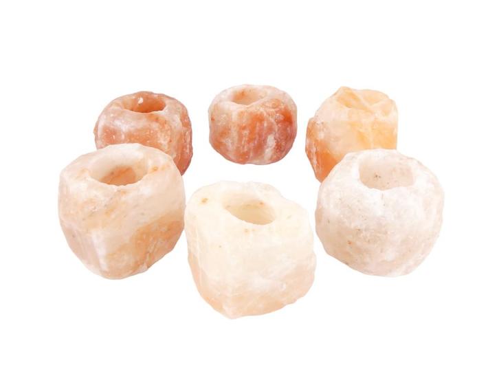 6x Waxinelichthouder / Theelichthouder Zoutsteen Himalaya..., Antiek en Kunst, Antiek | Glas en Kristal, Ophalen of Verzenden