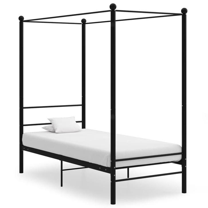 vidaXL Hemelbedframe metaal zwart 90x200 cm, Huis en Inrichting, Slaapkamer | Bedden, 90 cm, 200 cm, Zwart, Eenpersoons, Nieuw