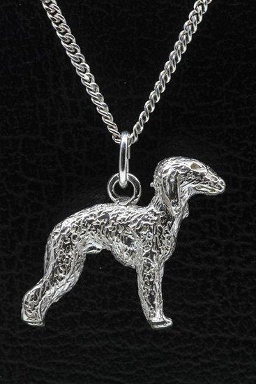 Zilveren Bedlington terrier ketting hanger - groot, Sieraden, Tassen en Uiterlijk, Kettinghangers, Verzenden