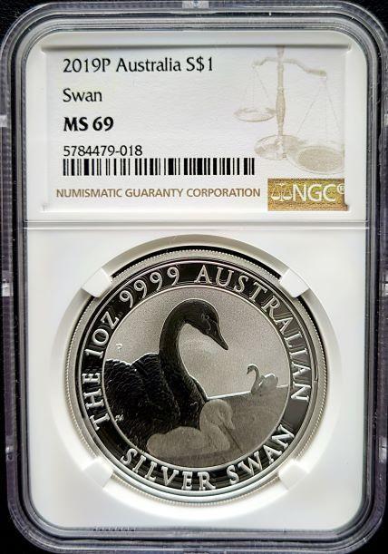 Swan 1 oz 2019 NGC MS69 (POP 10/7), Postzegels en Munten, Munten | Oceanië, Losse munt, Zilver, Verzenden