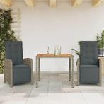 vidaXL 3-delige Bistroset met kussens poly rattan grijs, Verzenden, Nieuw, Rotan, 2 zitplaatsen