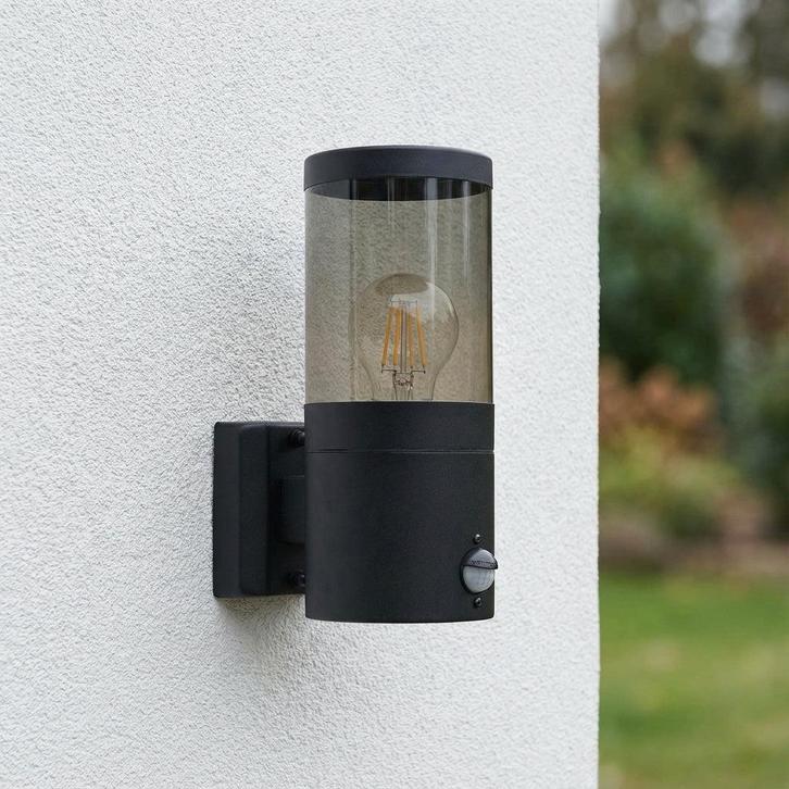 Ronde wandlamp buiten met bewegingssensor | Zwart, Huis en Inrichting, Lampen | Wandlampen, Nieuw, Metaal, Ophalen of Verzenden