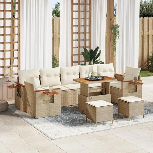 vidaXL 3-delige Tuinset met kussens poly rattan acaciahout, Tuin en Terras, Tuinsets en Loungesets, Tuinset, Nieuw, Rotan, Verzenden
