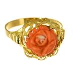 Ring - 18 karaat Geel goud Koraal, Sieraden, Tassen en Uiterlijk, Ringen, Nieuw