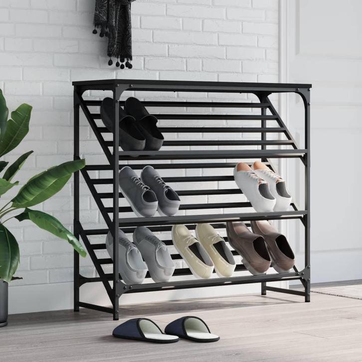 vidaXL Schoenenrek 90x30x85 cm bewerkt hout zwart, Huis en Inrichting, Kasten | Schoenenrekken, Nieuw, Verzenden