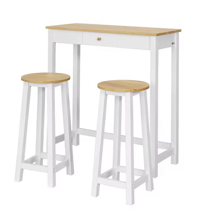 3-delige bartafelset met 2 barkrukken - Wit en Hout Design, Huis en Inrichting, Barren, Nieuw, Inclusief barstoelen, Verzenden