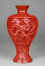 Chinese vaas en lak gesculpteerd - Draak - Chinese lak -, Antiek en Kunst