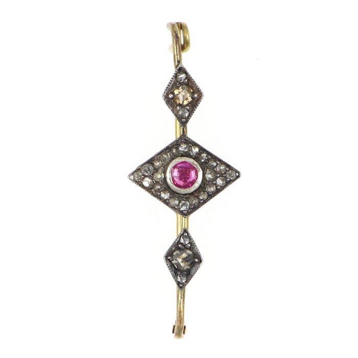 Zonder minimumprijs - Broche - 18 karaat Geel goud, Zilver, Sieraden, Tassen en Uiterlijk, Antieke sieraden