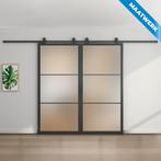 Dubbele stalen Schuifdeuren - 3 Vlaks - Maatwerk - Mat glas, Doe-het-zelf en Verbouw, Kozijnen en Schuifpuien, Nieuw, Metaal, Inclusief glas