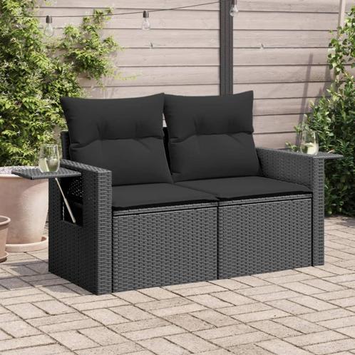 vidaXL Tuinbank 2-zits met kussens poly rattan zwart, Tuin en Terras, Tuinsets en Loungesets, Nieuw, Rotan, Verzenden