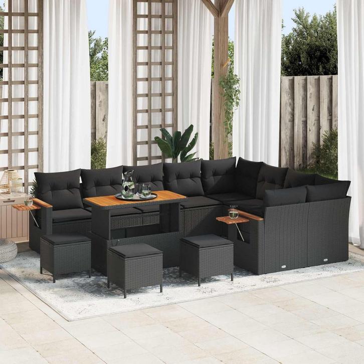 vidaXL Tuinbankenset 13 pcs Zwart Poly rattan en, Tuin en Terras, Tuinsets en Loungesets, Nieuw, Rotan, Verzenden
