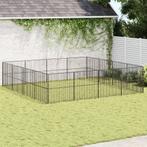 vidaXL Hondenkennel 16 panelen gepoedercoat staal zwart, Dieren en Toebehoren, Hondenhokken, Verzenden, Nieuw