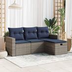 vidaXL 4-delige Loungeset met kussens poly rattan grijs, Tuin en Terras, Verzenden, Nieuw, Rotan, Loungeset