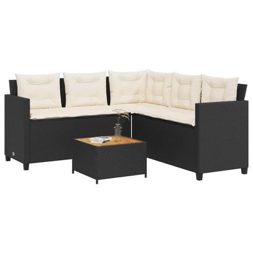 vidaXL Tuinbank met tafel en kussens L-vormig poly rattan, Tuin en Terras, Tuinsets en Loungesets, Nieuw, Rotan, Verzenden