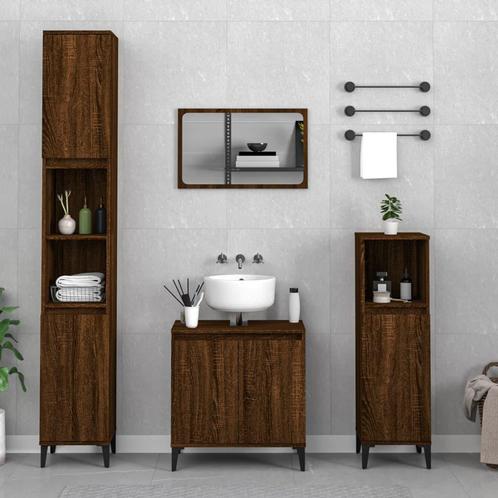 vidaXL 3-delige Badkamermeubelset bewerkt hout bruin, Huis en Inrichting, Badkamer | Badkamermeubels, Nieuw, Verzenden