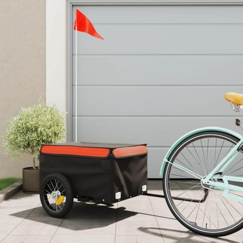 vidaXL Fietstrailer 30 kg ijzer zwart en oranje, Fietsen en Brommers, Fietsaccessoires | Aanhangers en Karren, Nieuw, Verzenden