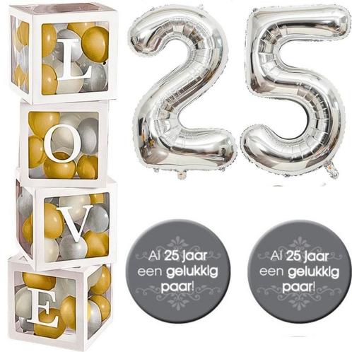 Jubileum decoratie pakket 25 jaar liefde zilver, Hobby en Vrije tijd, Feestartikelen, Geboorte of Huwelijk, Versiering, Nieuw